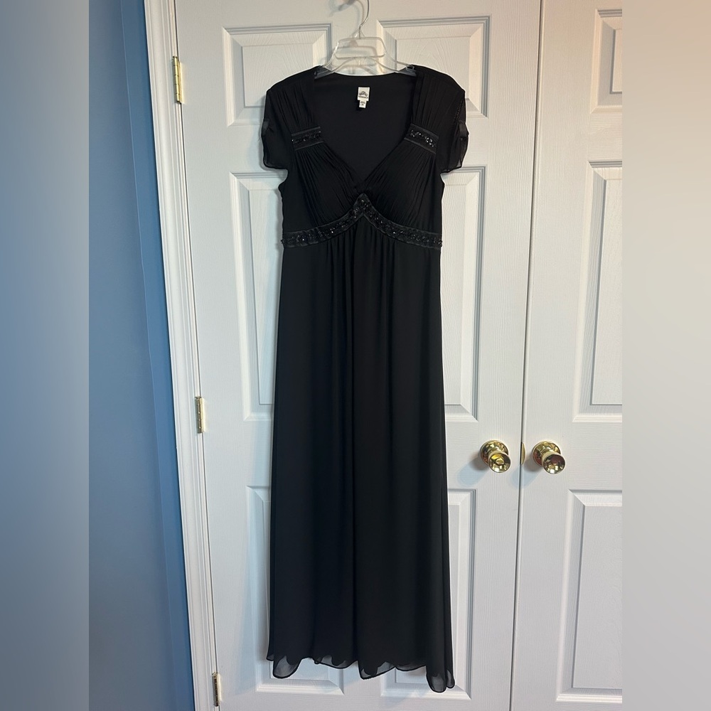 Signature by Sangria Black Beaded V-Neck Dress